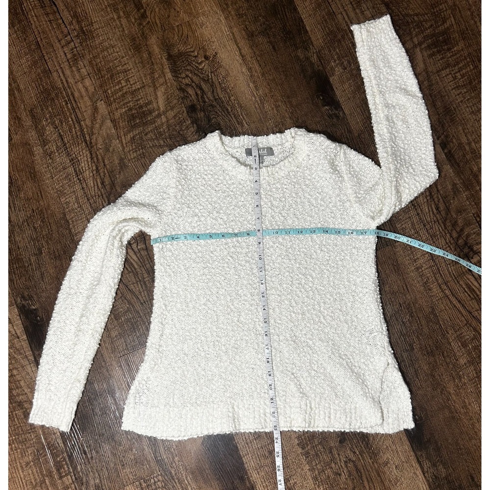 Marled REUNITED CLOTHING XS White Popcorn Knit Long Sleeve Slit Pullover